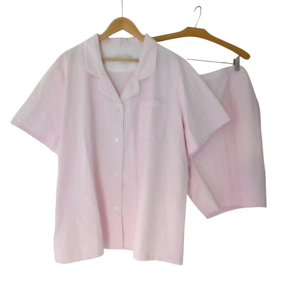 NEW Womens Seersucker Pajamas 2 Pc Striped Short Sleeve Shorts 2 Pc Size 3X - Picture 1 of 8